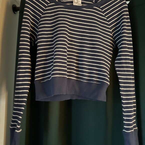 Aerie Striped cropped top blue and white ribbed SZ L - Picture 2 of 9